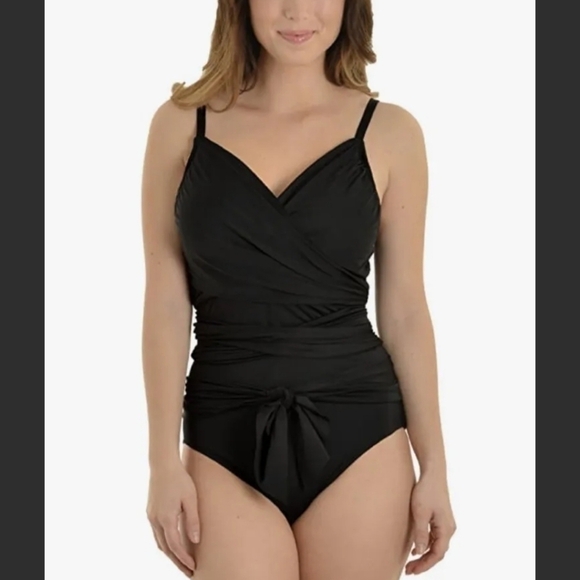 Leilani solid black size 10 wrap multiple style one piece swimsuit - Picture 2 of 10